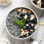 Blueberry breakfast quinoa in a bowl