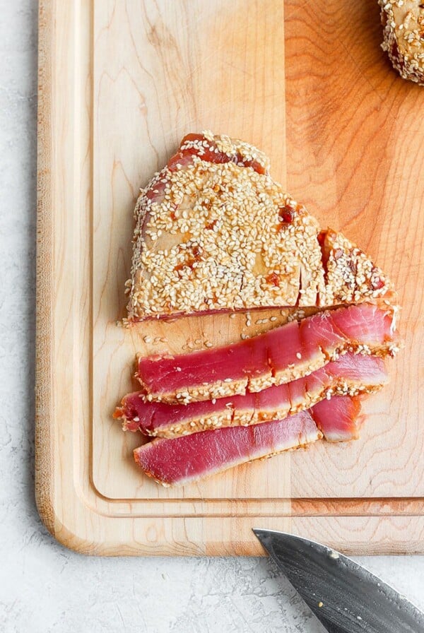 seared ahi tuna on a cutting board