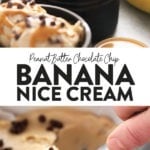 Peanut butter banana nice cream with chocolate chips.