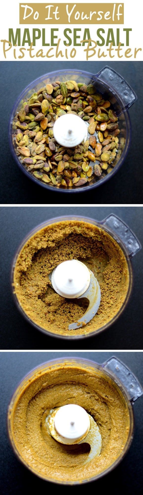 Make your own homemade Maple Sea Salt Pistachio Butter with just a few simple ingredients and a food processor. It's vegan and paleo-friendly!