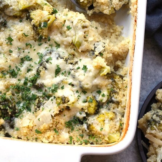 Our Quinoa Broccoli and Cheese Casserole is a fan favorite! It's made with just 7 ingredients and has 29g of protein per serving. Serve up this quinoa casserole recipe this Fall for the entire family!