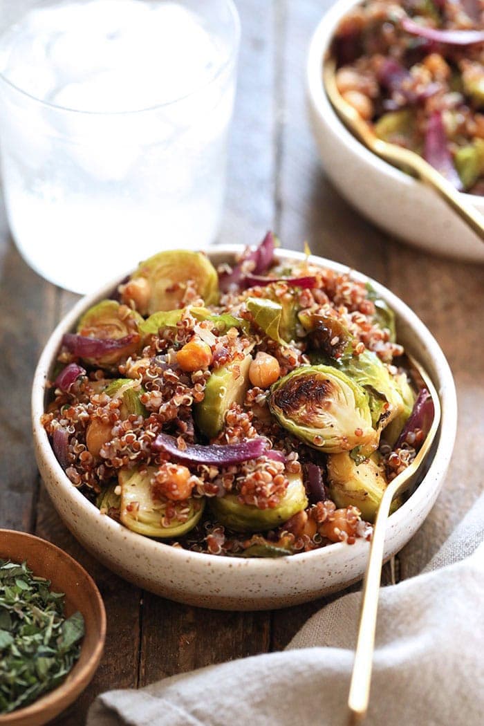 Roasted Brussels Sprouts & Quinoa Salad, see more at //homemaderecipes.com/healthy/18-brussel-sprout-recipes/