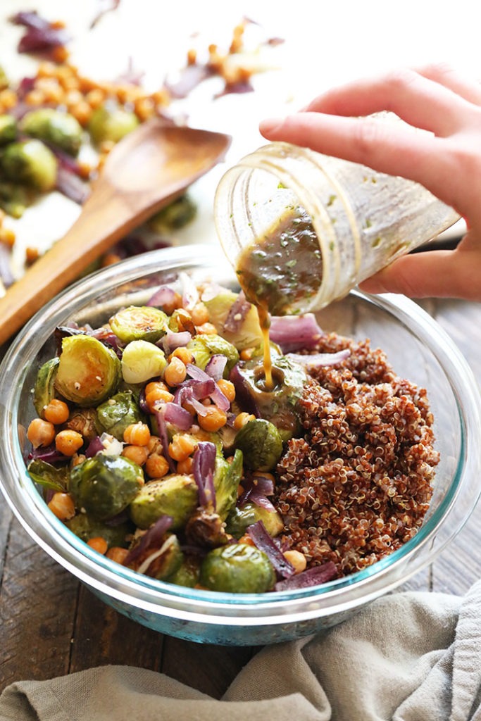 Roasted Brussel Sprout Salad with Quinoa (healthy!) - Fit Foodie Finds