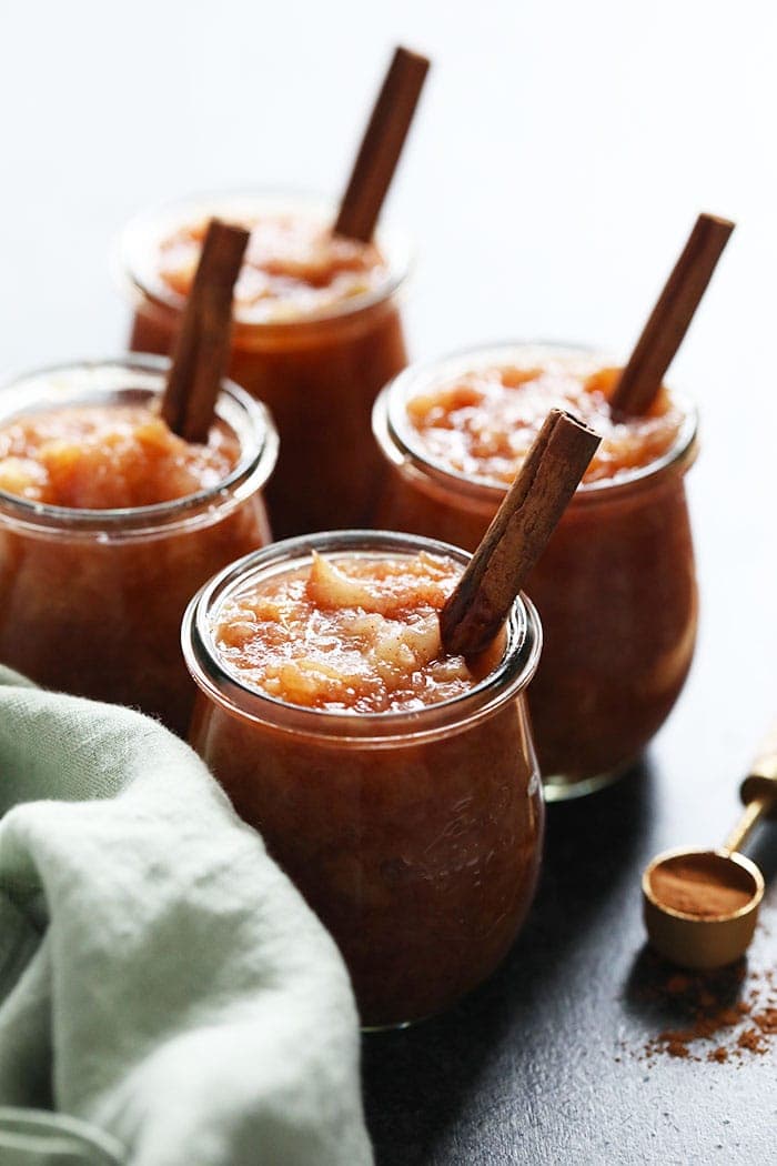 cinnamon crockpot applesauce in glass jars