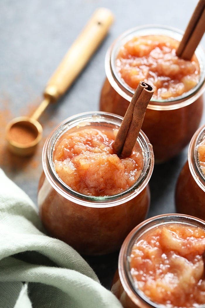 Cinnamon crockpot applesauce in a glass dish