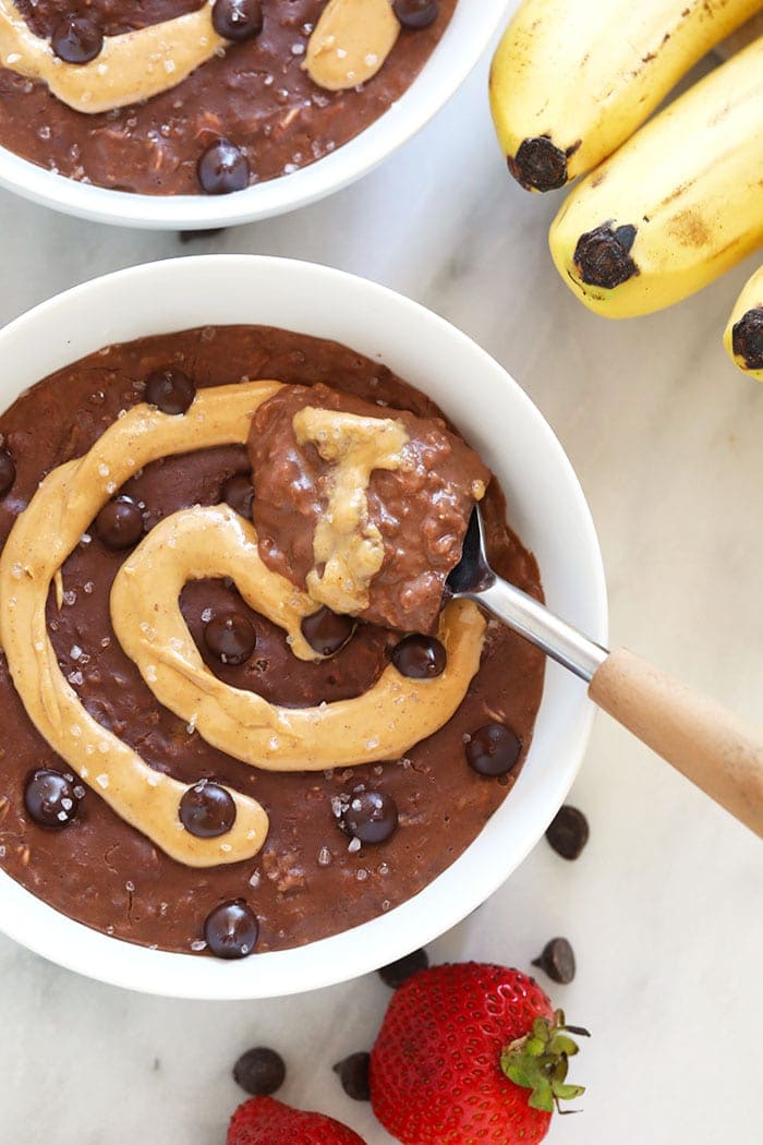 chocolate oatmeal with peanut butter swirl
