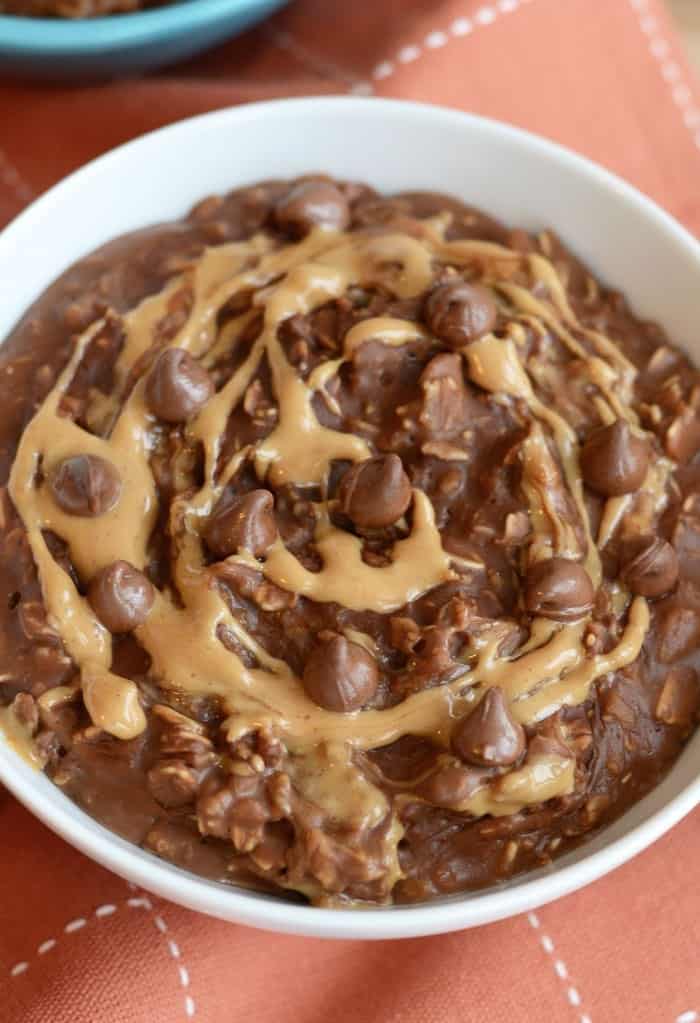 Brownie Batter Peanut Butter Swirl Oatmeal | Fit Foodie Finds