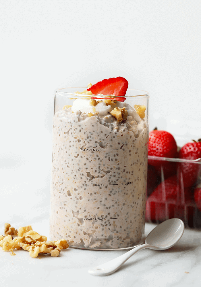 Strawberry Chia pudding topped with granola.