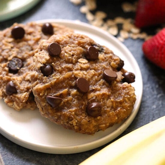These Vegan Peanut Butter Banana Cookies are the perfect healthy recipe for a grab-n-go breakfast. They are naturally sweetened with bananas, maple syrup and are packed with fiber from the rolled oats. The trick is to meal-prep a batch of vegan cookies at the beginning of the week and throw them in the freezer. These healthy breakfast cookies are delicious with a morning coffee or tea. Try them now!