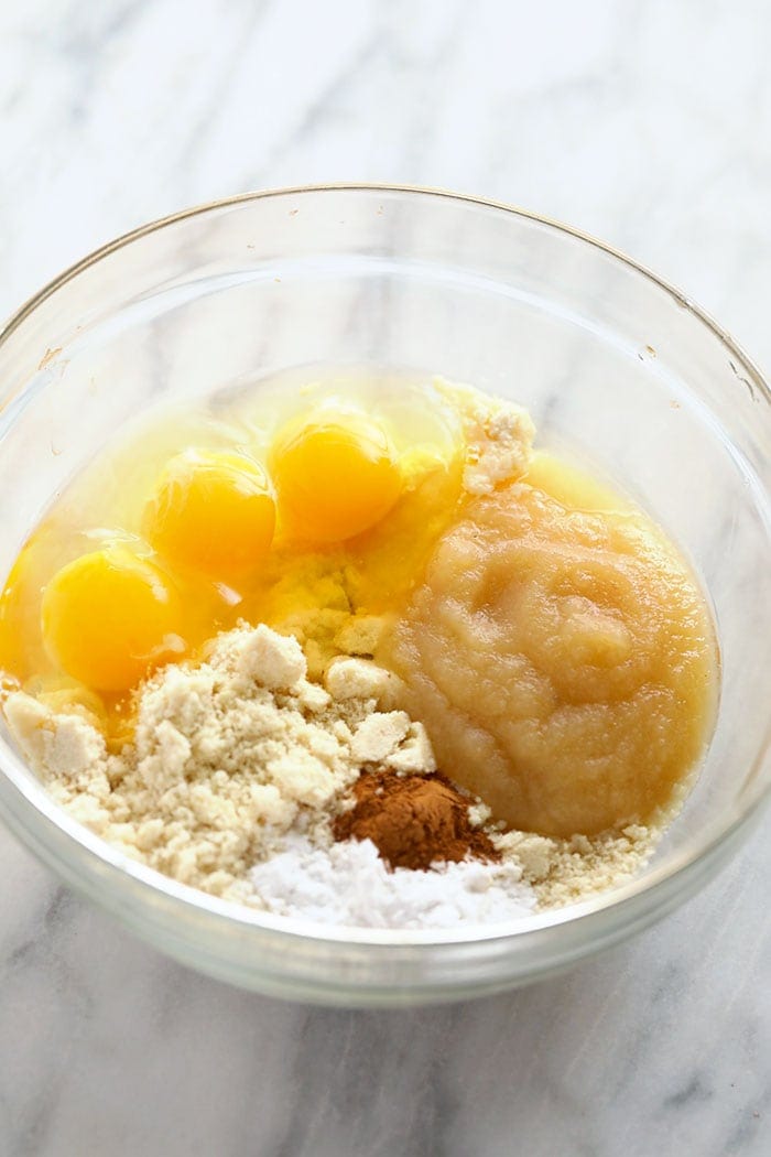 applesauce pancakes ingredients in a bowl