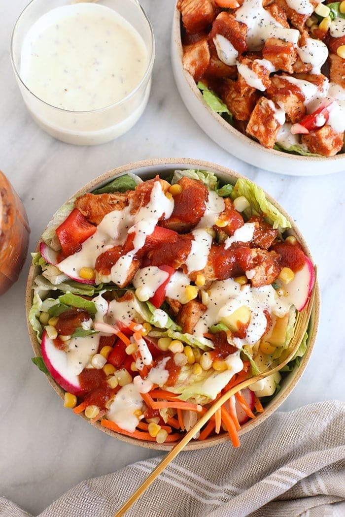 BBQ chicken salad in a bowl