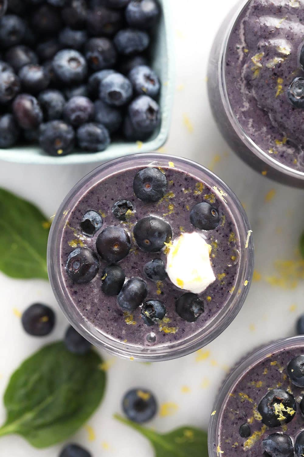 Blueberry Flax Superfood Smoothie with fresh blueberries.