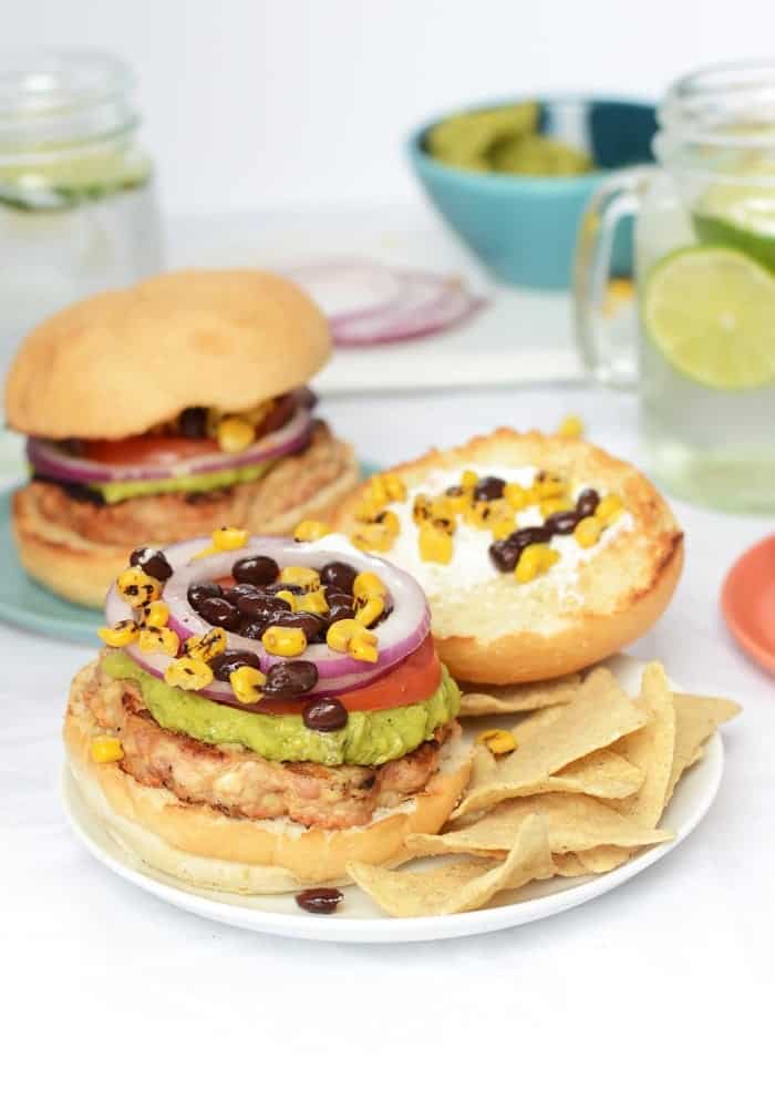 9 Layer Fiesta Chicken Burgers- easy to make, delicious to eat! FitFoodieFinds.com
