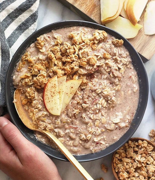 apple cinnamon overnight oats in a bowl