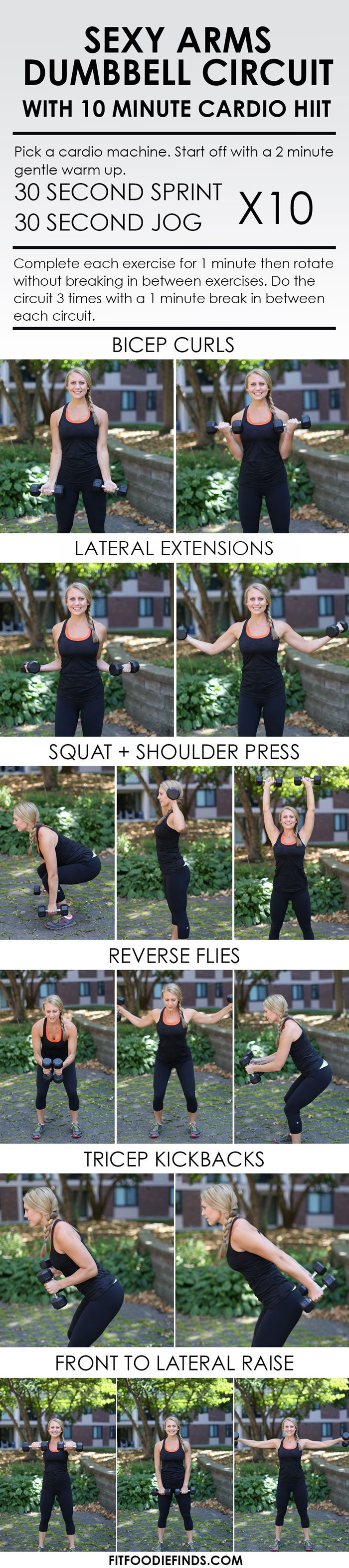 Sexy Arms Dumbbell Circuit Workout with 10 Minute Cardio HIIT #workout #fitness