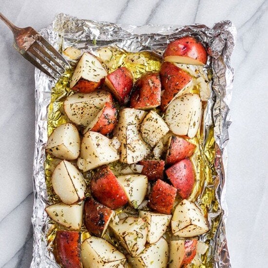 grilled potatoes on tin foil