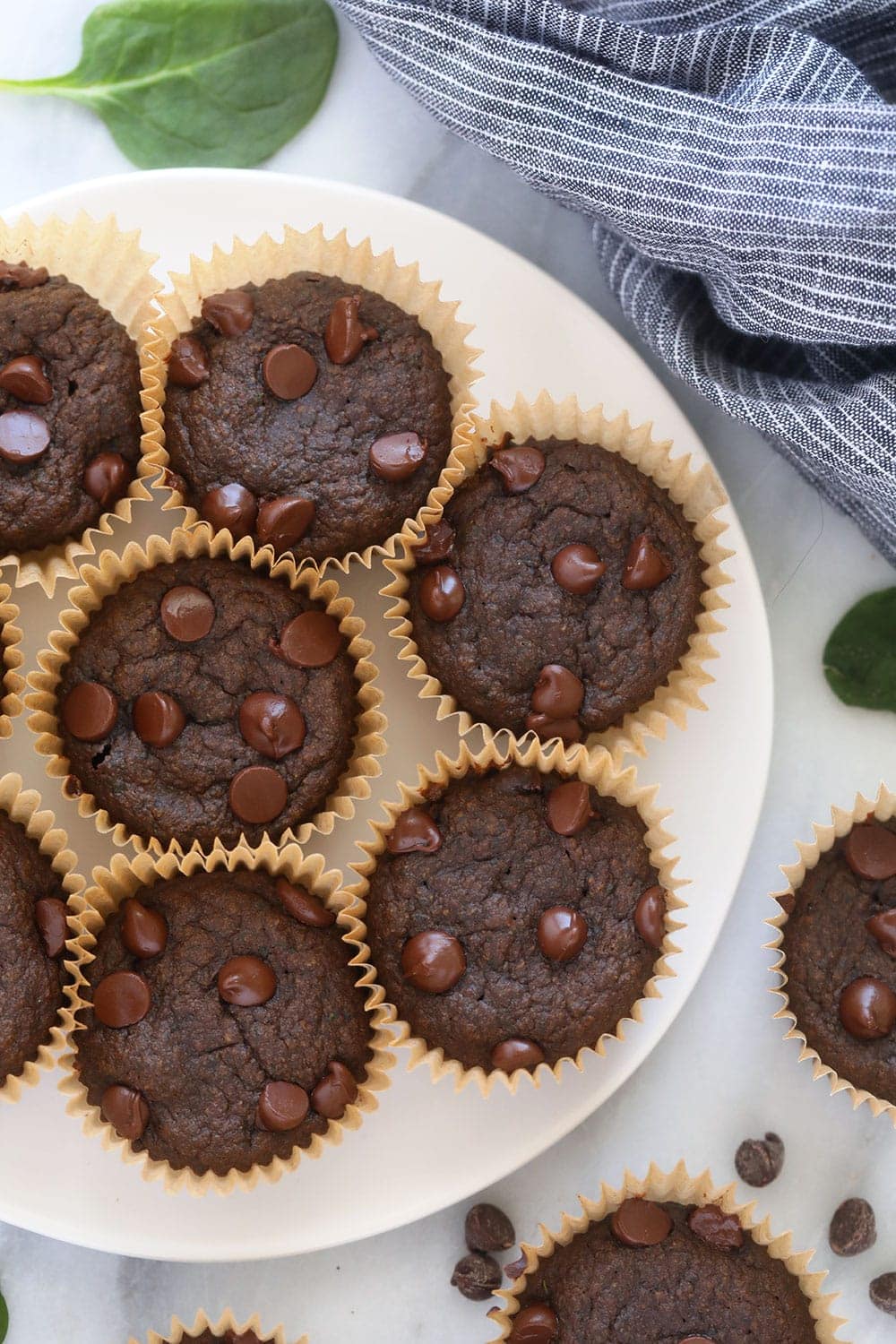 Sneaky Spinach Chocolate Chip Muffins on a plate