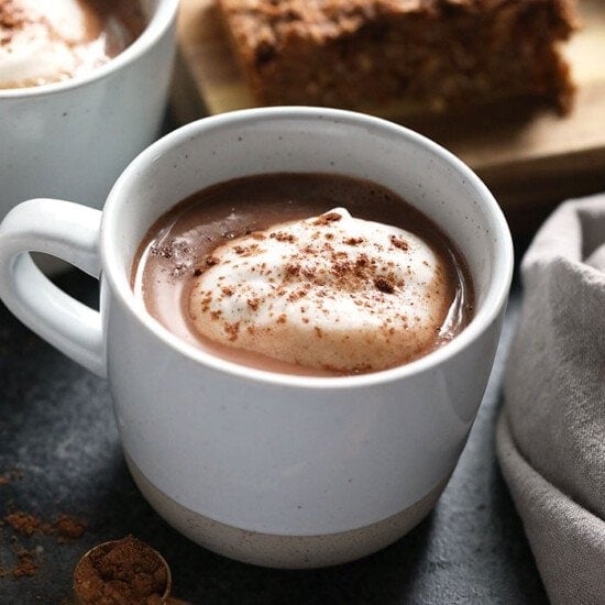 vegan chai hot chocolate in a mug