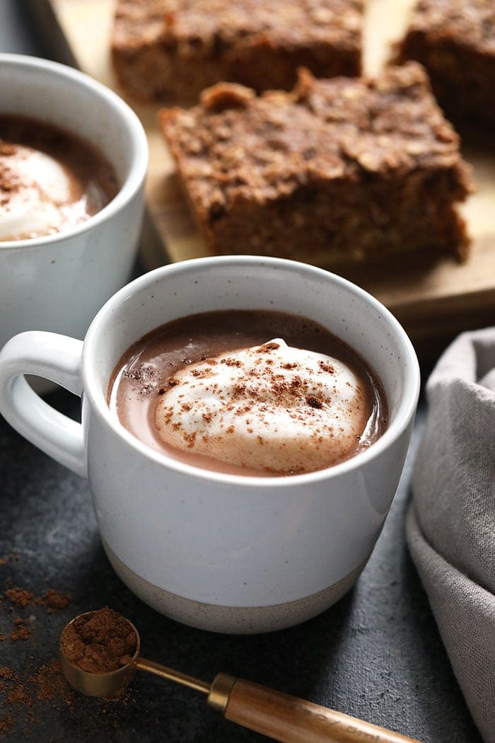 vegan chai hot chocolate in a mug