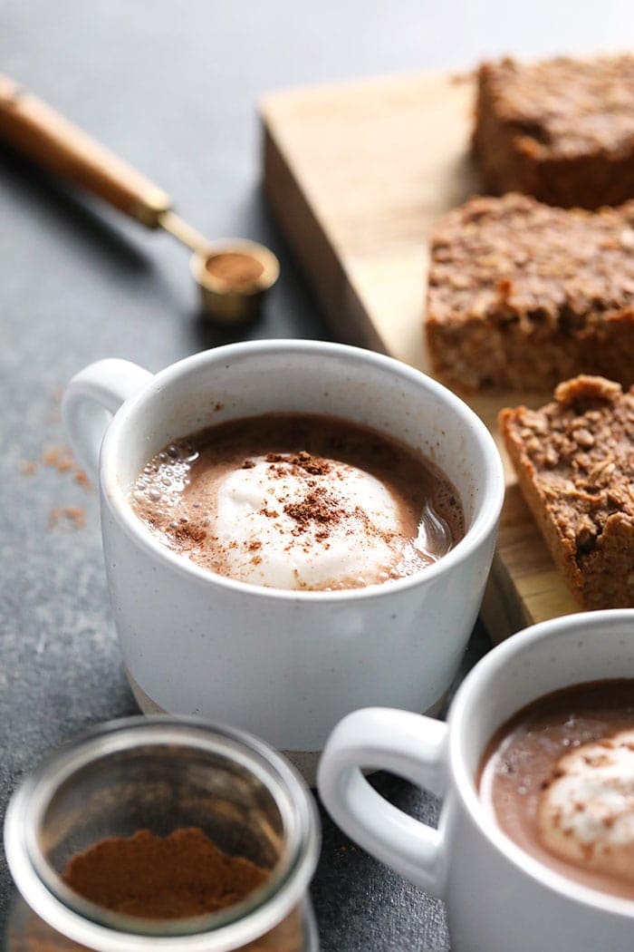 vegan chai hot chocolate in a mug