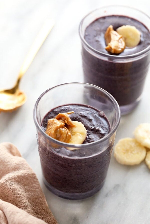 blueberry pudding with bananas and walnuts.