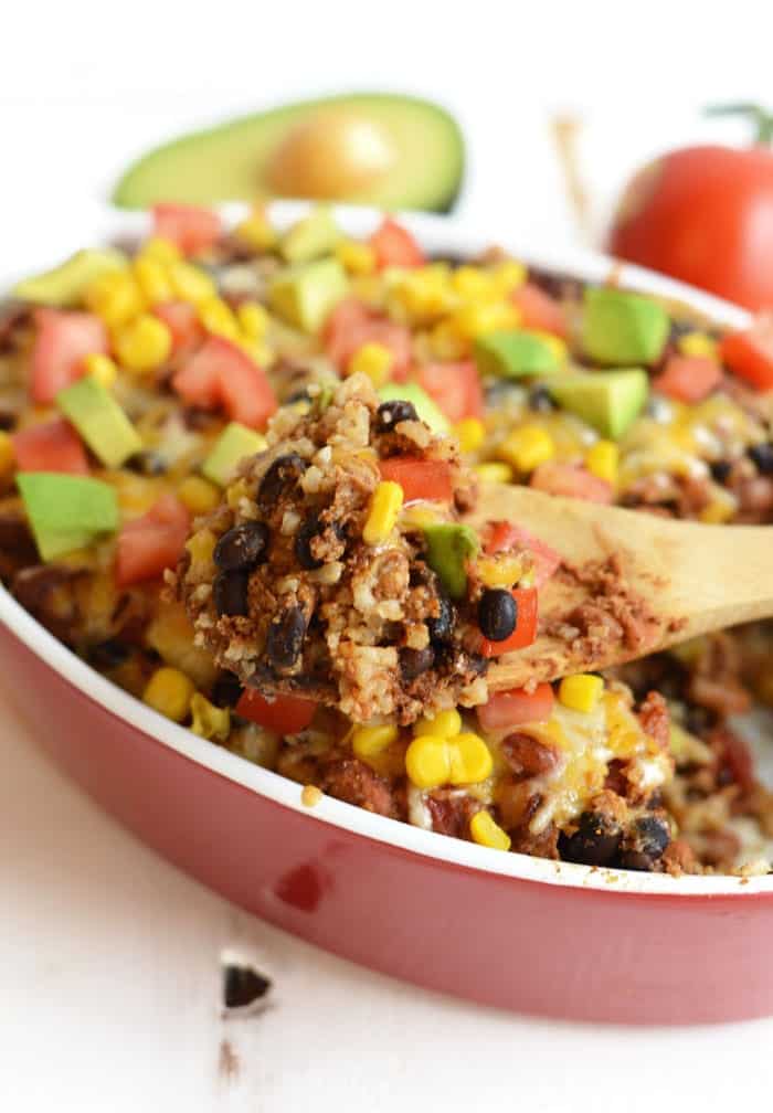 Healthy Chicken Burrito Bowl Casserole | Fit Foodie Finds