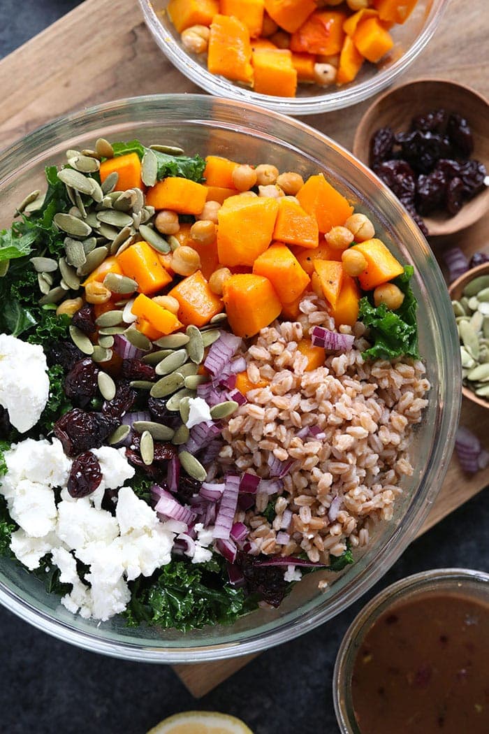 Farrow salad in a big bowl. 