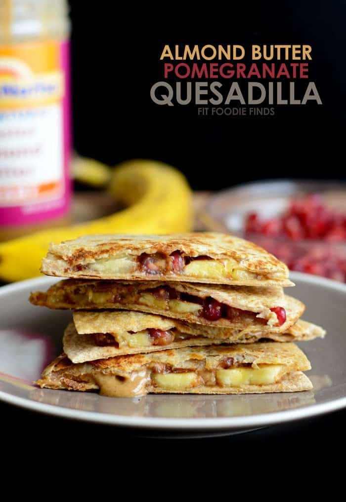 Make these Almond Butter Pomegranate Quesadilla for a fun, afternoon snack that's healthy, fiber packed, and naturally sweetened! 