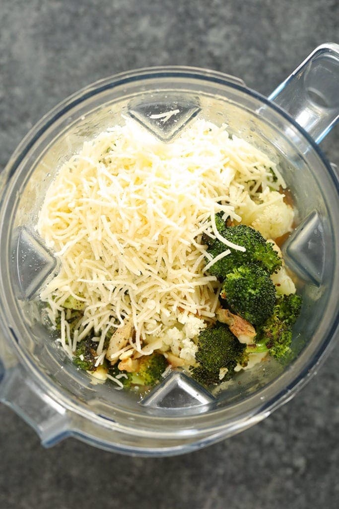 A lightened up broccoli cheese soup made in a blender.