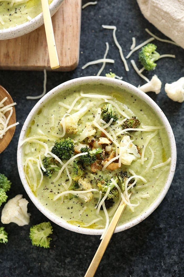 Broccoli cheese soup in a bowl