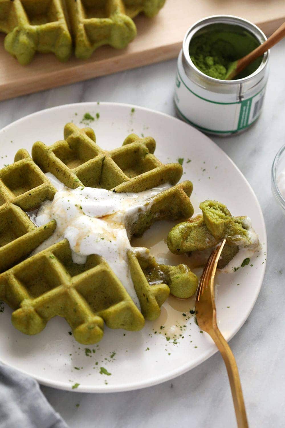 Matcha Green Tea Waffles (gluten-free) - Fit Foodie Finds