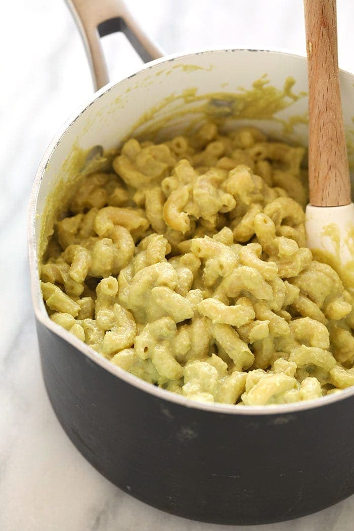 avocado mac and cheese in pot