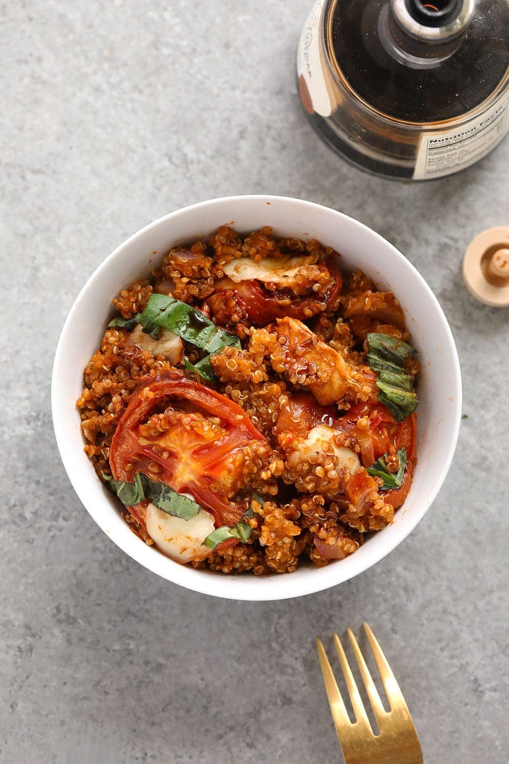 Tuscan chicken quinoa casserole in a bowl