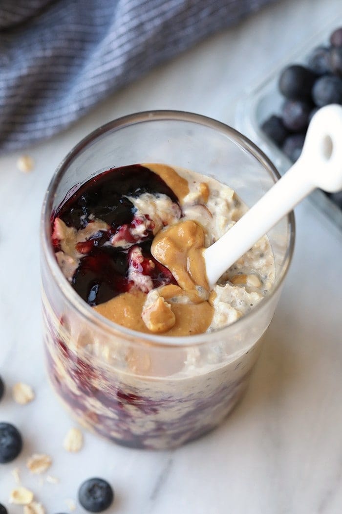 Peanut Butter and Jelly Overnight Oats - No Getting Off This Train