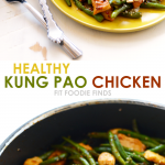 Healthy kung pao chicken in a skillet.