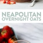 Neapolitan overnight oats packed with delicious and nutritious ingredients.