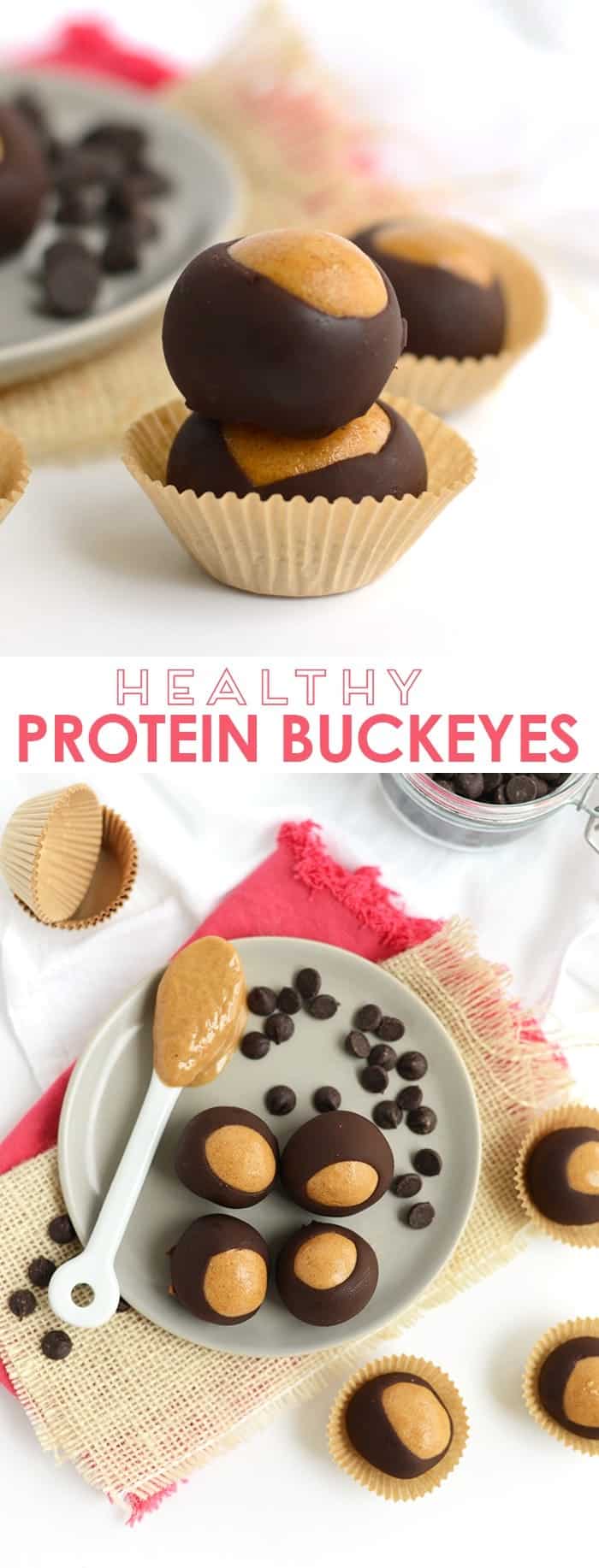 Healthy buckeyes, is this real life? It sure is! Give the classic buckeye recipe a twist by adding protein powder and sweetening with honey, for a healthy treat!