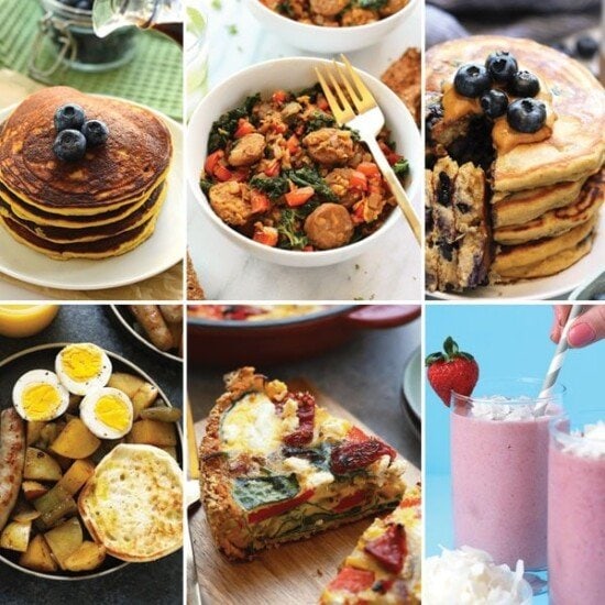 A collection of high protein breakfast recipes showcased in a photo collage.
