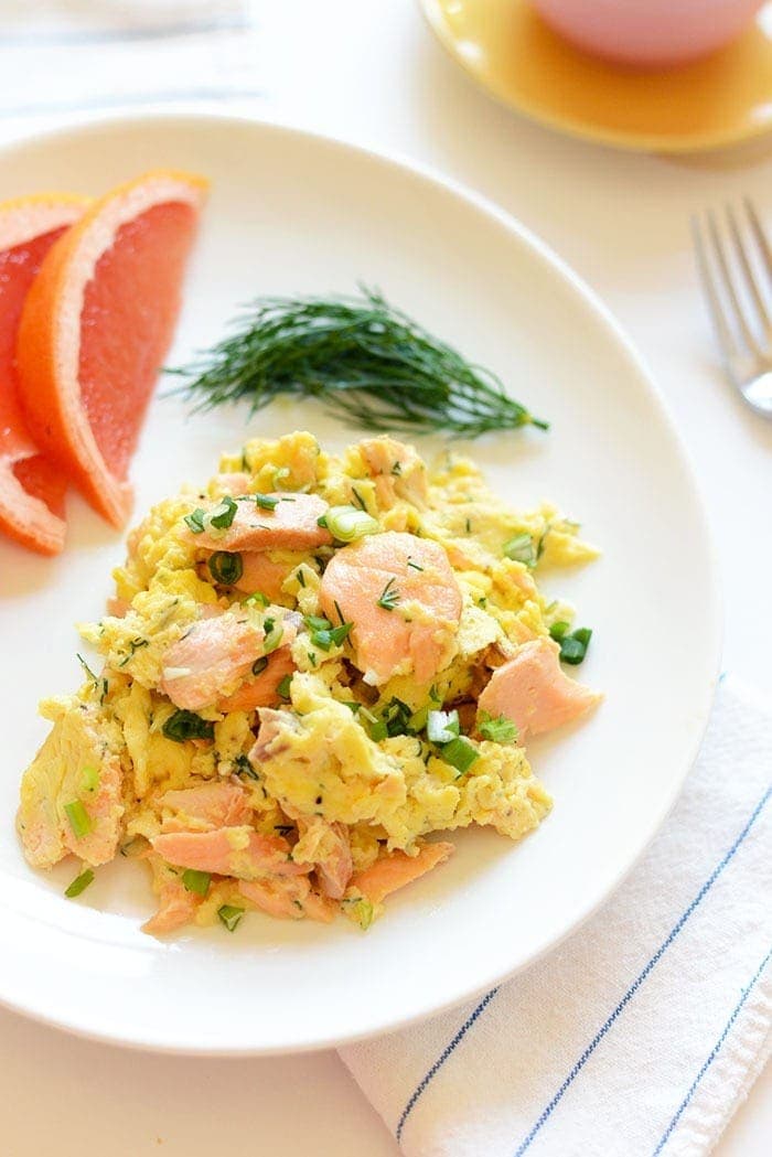 Salmon and Eggs Breakfast Scramble {with Fresh Dill} - Fit Foodie Finds