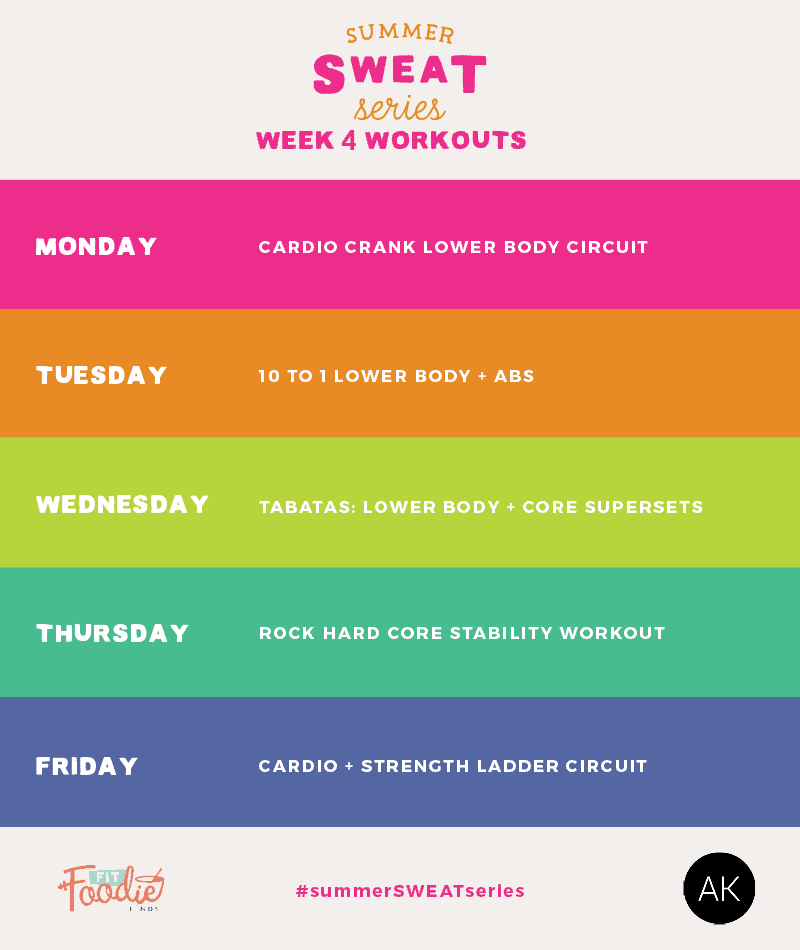It's week 4 of the Summer SWEAT Series. Download the meal plan and grocery list and don't forget to checkout Ambitious Kitchen for the workout plan! 
