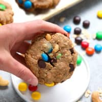 These healthy monster cookies are made with 100% whole grains, all-natural peanut butter, and your favorite monster cookie add-ins. Best part? These are vegan cookies made with a flax egg to make them egg and dairy-free!