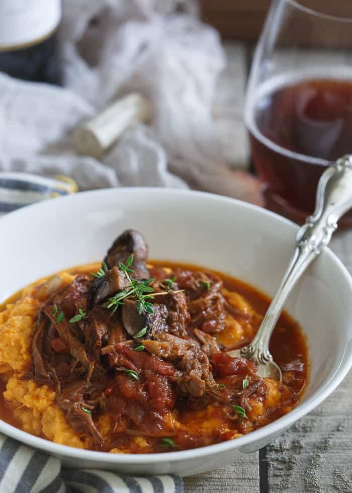 Serve it over mashed sweet potatoes or toss it with pasta! Either way, this slow cooker short rib ragu is the perfect comfort food as the weather gets cooler. Ragu in a bowl!