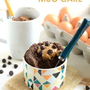 Coconut Flour mug cake with chocolate chips.