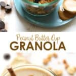 Peanut butter granola on a smoothie.