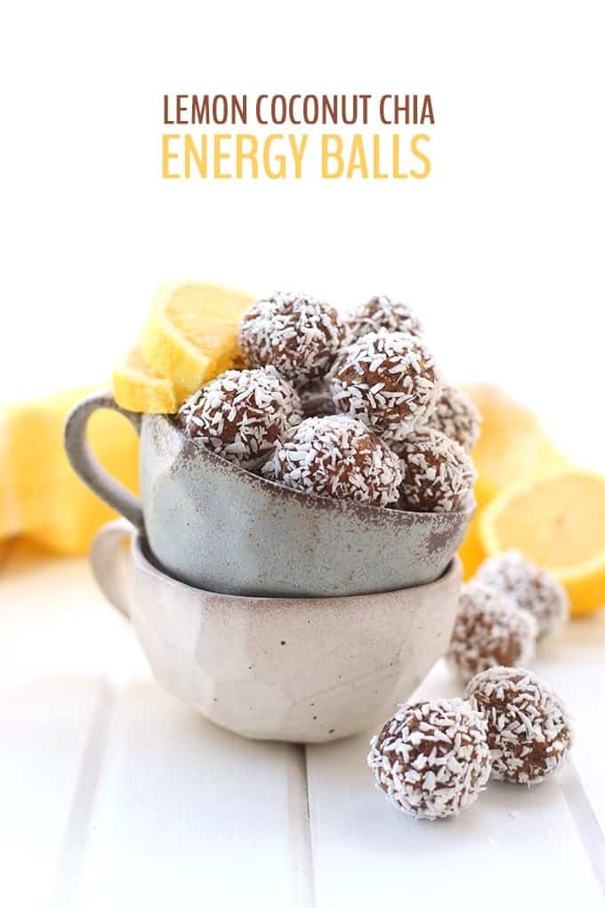 Bring together tart lemon with sweet coconut in these nutrition-packed Lemon Coconut Chia Energy Balls. These portable snacks help you curb your hunger when you need that 3:00 PM pick-me-up!