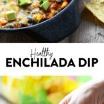Enchilada dip cooked in a cast iron skillet.