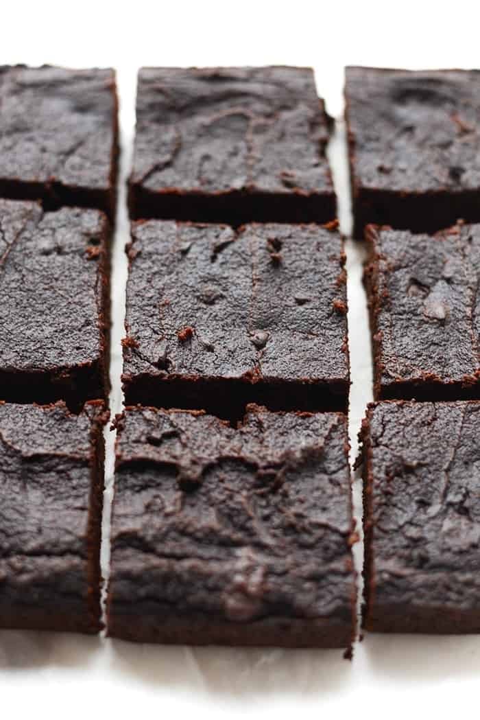 Finished brownies on parchment paper