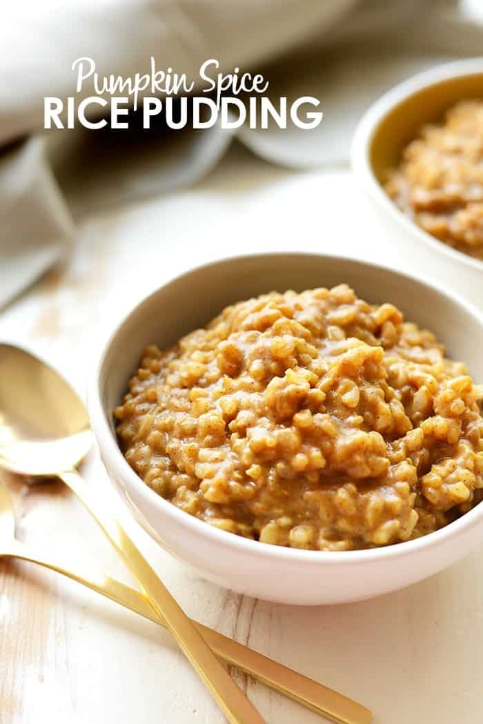 This pumpkin spice rice pudding is so healthy you could eat it for breakfast! It's made with short grain brown rice, almond milk, and organic pumpkin! 