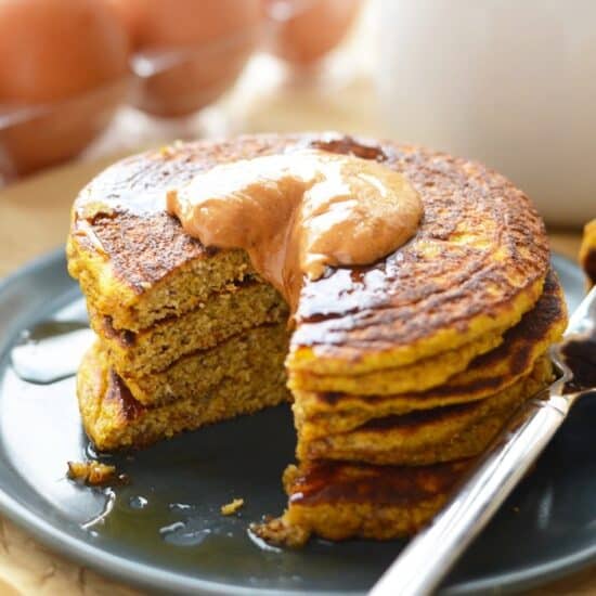 Get festive with your breakfast and make these delicious Paleo Pumpkin Pancakes that are grain-free, packed with pumpkin, and paleo-friendly!