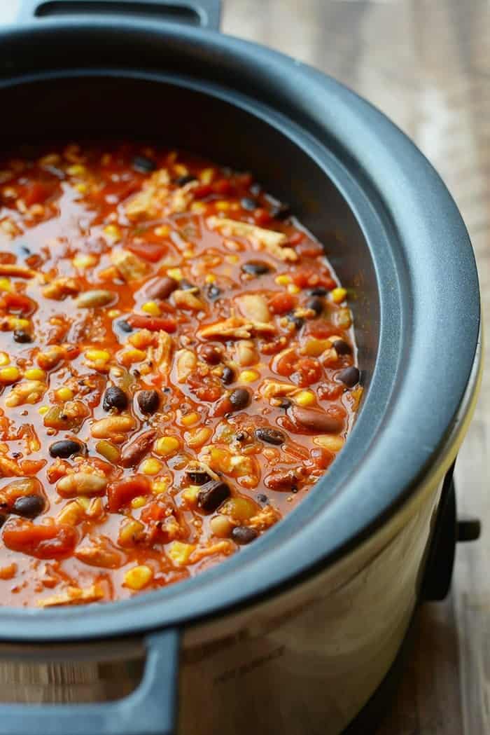 chicken enchilada soup mixed together in the slow cooker